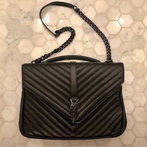 YSL SAINT LAURENT LG COLLEGE BAG BLK+BLK HARDWARE